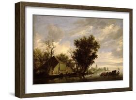 River Scene with a Ferry Boat-Salomon van Ruisdael or Ruysdael-Framed Giclee Print