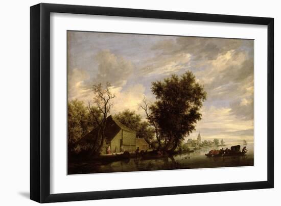 River Scene with a Ferry Boat-Salomon van Ruisdael or Ruysdael-Framed Giclee Print