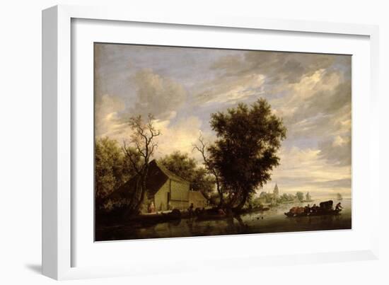 River Scene with a Ferry Boat-Salomon van Ruisdael or Ruysdael-Framed Giclee Print