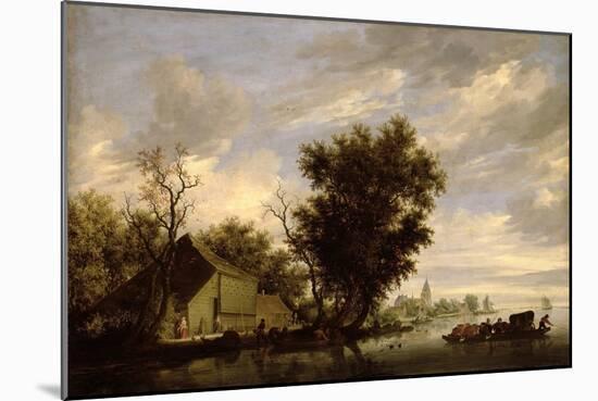 River Scene with a Ferry Boat-Salomon van Ruisdael or Ruysdael-Mounted Giclee Print