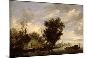 River Scene with a Ferry Boat-Salomon van Ruisdael or Ruysdael-Mounted Giclee Print