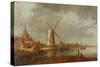 River Scene with a View of Dordrecht (Oil on Panel)-Aelbert Cuyp-Stretched Canvas