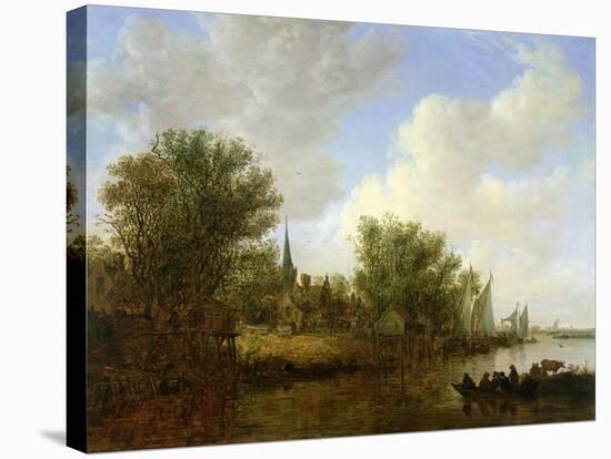 River Scene with a View of Overschie, 1651-Jan Van Goyen-Stretched Canvas