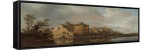 River Scene with an Inn. Dutch Style Landscape Painting-Jan Van Goyen-Framed Stretched Canvas