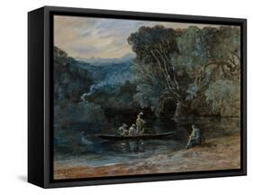 River Scene with Boat and Figures, C.1825 (W/C)-Francis Danby-Framed Stretched Canvas