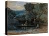 River Scene with Boat and Figures, C.1825 (W/C)-Francis Danby-Stretched Canvas