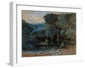 River Scene with Boat and Figures, C.1825 (W/C)-Francis Danby-Framed Giclee Print