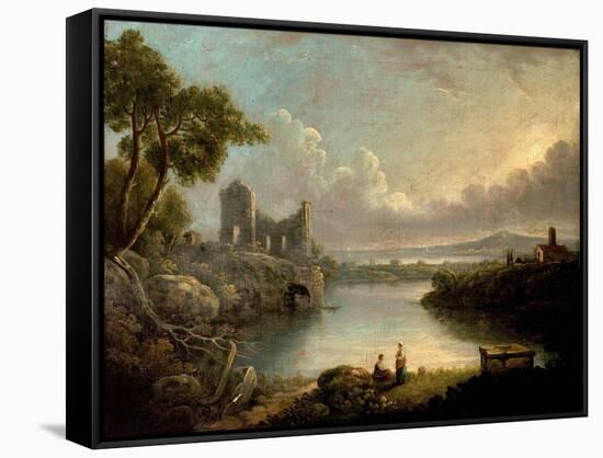 River Scene with Sea and Classical Ruins-Richard Wilson-Framed Stretched Canvas