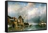 River scenery in winter with skaters-Charles Henri Joseph Leickert-Framed Stretched Canvas