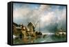 River scenery in winter with skaters-Charles Henri Joseph Leickert-Framed Stretched Canvas