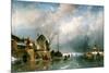 River scenery in winter with skaters-Charles Henri Joseph Leickert-Mounted Giclee Print