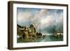 River scenery in winter with skaters-Charles Henri Joseph Leickert-Framed Giclee Print