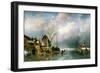 River scenery in winter with skaters-Charles Henri Joseph Leickert-Framed Giclee Print