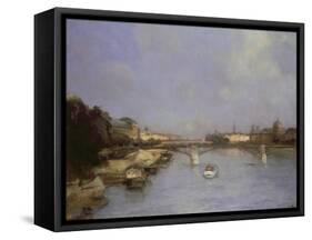 River Seine, Paris (Oil on Canvas)-Antoine Vollon-Framed Stretched Canvas