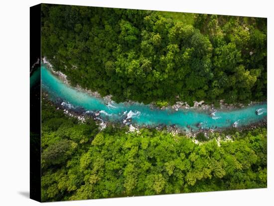 River Soca Cutting Trough Forest, Slovenia. Drone Photo.-Marcin Jucha-Stretched Canvas