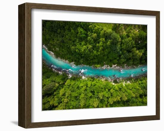 River Soca Cutting Trough Forest, Slovenia. Drone Photo.-Marcin Jucha-Framed Photographic Print