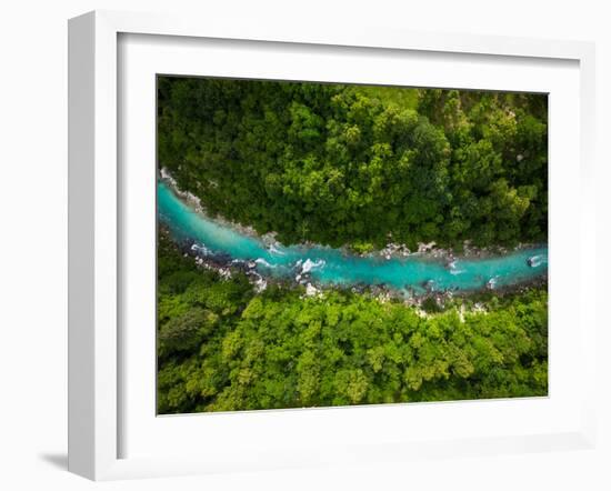 River Soca Cutting Trough Forest, Slovenia. Drone Photo.-Marcin Jucha-Framed Photographic Print