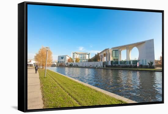 River Spree and Bundeskanzleramt in Berlin, Germany-paul prescott-Framed Stretched Canvas