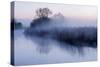 River Stour with Early Morning Mist and Frost, Near Wimborne Minster, Dorset, UK. April 2012-Ross Hoddinott-Stretched Canvas