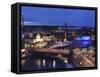 River Tammerkoski Runs Through City Centre, Past Finlayson Complex, Night Time in Tampere, Finland-Stuart Forster-Framed Stretched Canvas