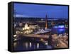 River Tammerkoski Runs Through City Centre, Past Finlayson Complex, Night Time in Tampere, Finland-Stuart Forster-Framed Stretched Canvas