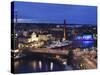 River Tammerkoski Runs Through City Centre, Past Finlayson Complex, Night Time in Tampere, Finland-Stuart Forster-Stretched Canvas