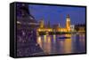 River Thames and Houses of Parliament at Dusk, London, England, United Kingdom, Europe-Frank Fell-Framed Stretched Canvas