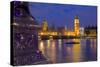 River Thames and Houses of Parliament at Dusk, London, England, United Kingdom, Europe-Frank Fell-Stretched Canvas