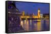 River Thames and Houses of Parliament at Dusk, London, England, United Kingdom, Europe-Frank Fell-Framed Stretched Canvas