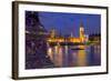 River Thames and Houses of Parliament at Dusk, London, England, United Kingdom, Europe-Frank Fell-Framed Photographic Print
