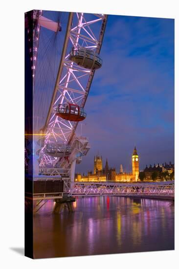 River Thames, Houses of Parliament and London Eye at Dusk, London, England, United Kingdom, Europe-Frank Fell-Stretched Canvas