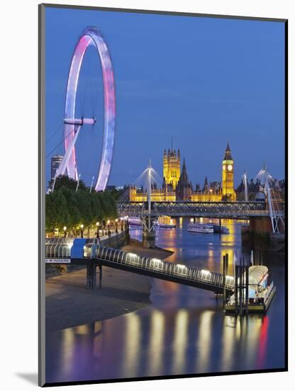 River Thames, Hungerford Bridge, Westminster Palace, London Eye, Big Ben-Rainer Mirau-Mounted Photographic Print