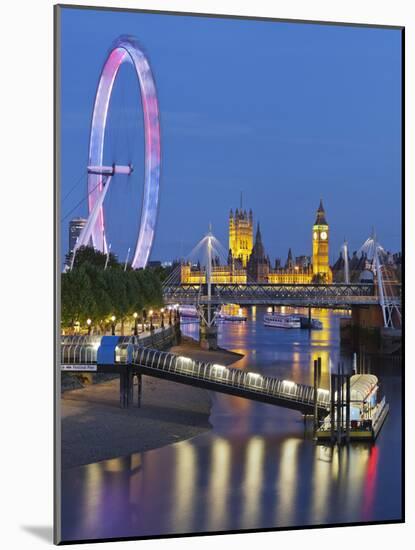 River Thames, Hungerford Bridge, Westminster Palace, London Eye, Big Ben-Rainer Mirau-Mounted Photographic Print