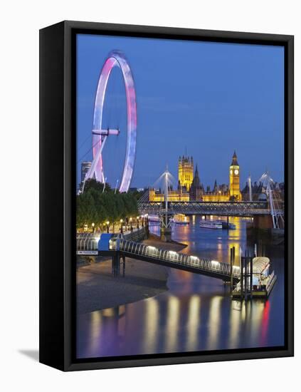 River Thames, Hungerford Bridge, Westminster Palace, London Eye, Big Ben-Rainer Mirau-Framed Stretched Canvas