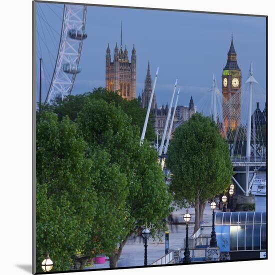 River Thames Shore, in the Evening, Westminster Palace, Big Ben, London Eye-Rainer Mirau-Mounted Photographic Print