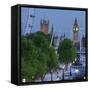 River Thames Shore, in the Evening, Westminster Palace, Big Ben, London Eye-Rainer Mirau-Framed Stretched Canvas