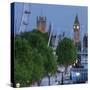 River Thames Shore, in the Evening, Westminster Palace, Big Ben, London Eye-Rainer Mirau-Stretched Canvas