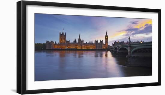 River Thames, Westminster Bridge, Westminster Palace, Big Ben, in the Evening-Rainer Mirau-Framed Photographic Print