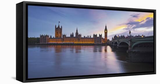 River Thames, Westminster Bridge, Westminster Palace, Big Ben, in the Evening-Rainer Mirau-Framed Stretched Canvas