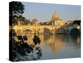 River Tiber and Ponte Sant'Angelo, St. Peter's Basilica and the Vatican Beyond, Rome, Lazio, Italy-Tomlinson Ruth-Stretched Canvas