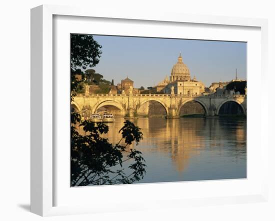 River Tiber and Ponte Sant'Angelo, St. Peter's Basilica and the Vatican Beyond, Rome, Lazio, Italy-Tomlinson Ruth-Framed Photographic Print