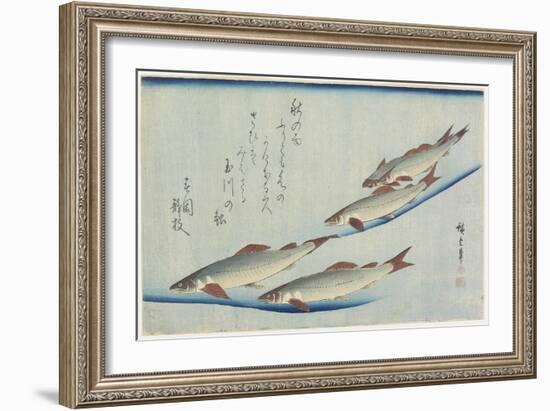 River Trouts in Stream-Utagawa Hiroshige-Framed Giclee Print