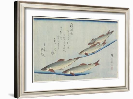 River Trouts in Stream-Utagawa Hiroshige-Framed Giclee Print