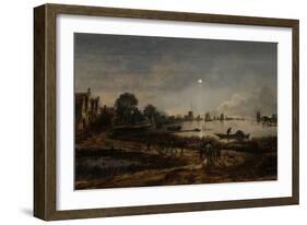 River View by Moonlight-Aert van der Neer-Framed Art Print