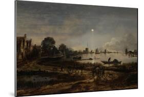 River View by Moonlight-Aert van der Neer-Mounted Art Print