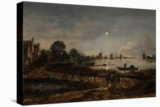 River View by Moonlight-Aert van der Neer-Stretched Canvas