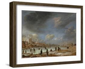 River View in the Winter-Aert van der Neer-Framed Art Print