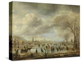 River View in Winter-Aert van der Neer-Stretched Canvas