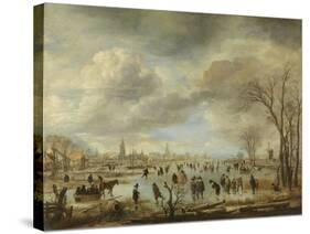 River View in Winter-Aert van der Neer-Stretched Canvas