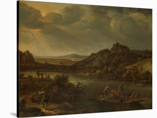 River View with Ferry-Herman Saftleven-Stretched Canvas